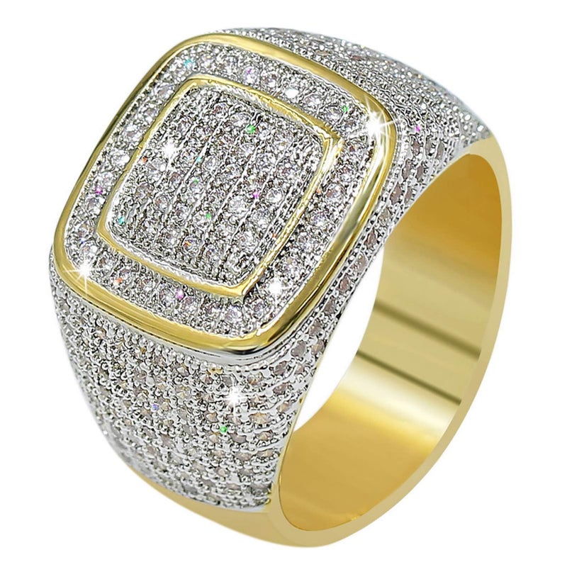 JINAO Gold Ring for Men Women Hip Hop 14K Gold Plated Custer Iced Out Lab Simulated Diamond Band Bling Pinky Ring (8) - Image 1